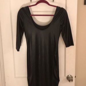 Black Midi Latex Dress with Scoop Neck!